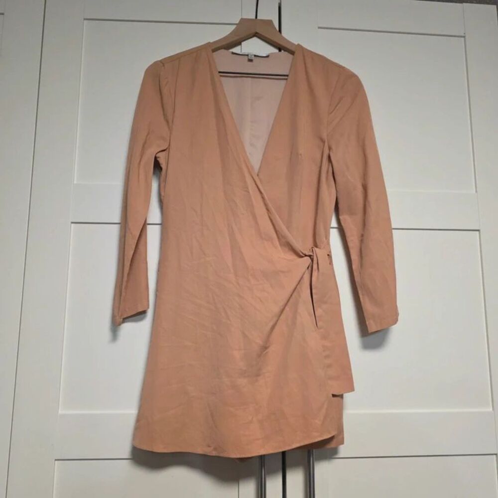 Lovers + Friends Tan Wrap Front Romper Size Medium Long Sleeve